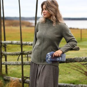 BELLA FULL ZIP Tröja i filtad ull, Lichen Green