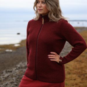 FIONA FULL ZIP Tröja i ull, Deep Red
