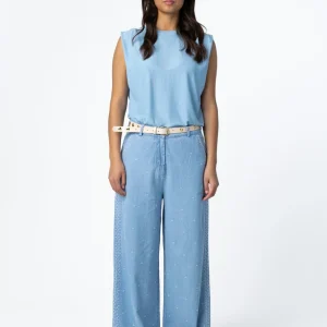JEANSBYXOR MED BRODERI - PETRA PASSFORM - Light blue denim