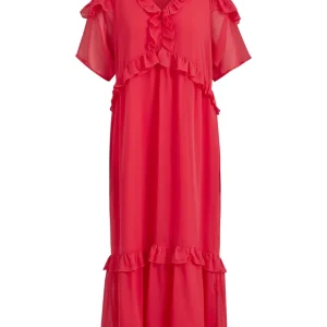 LÅNGKLÄNNING M. VOLANGER - Coral pink