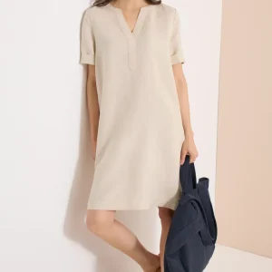 Cecil - Kortärmad beige linneklänning