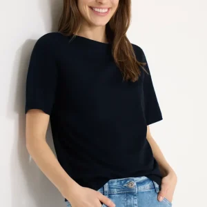 Cecil - Mörkblå slubyarn t-shirt i ren bomull